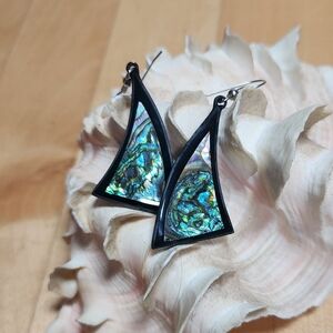 Vintage Alpaca Mexico Sterling Silver Abalone Shell Earrings